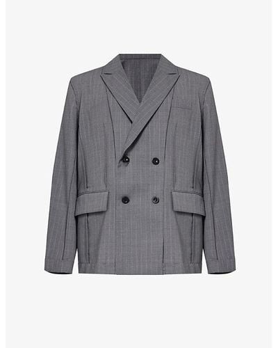 Sacai Chalk Stripe-pattern Double-breasted Woven Jacket - Gray