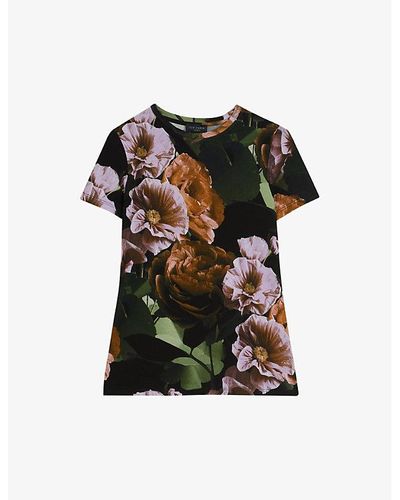Ted Baker Morlaa Floral-print Regular-fit Stretch-woven T-shirt - Black