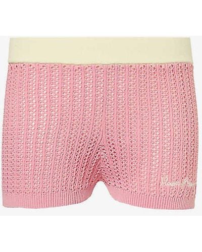 House Of Sunny Brand-embroidered Mid-rise Cotton Shorts - Pink