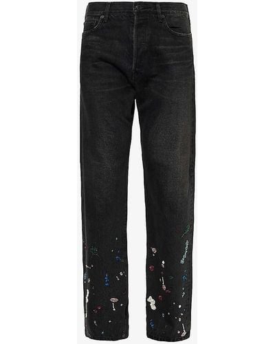 Undercover Embroidered Bead-design Regular-fit Straight-leg Jeans - Black