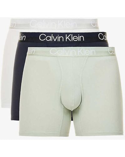 Calvin Klein Logo-waistband Mid-rise Pack Of Three Stretch-cotton Blend Brief - Multicolour