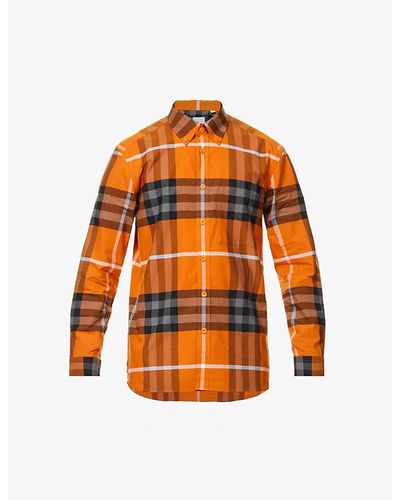 Burberry Cantell Check-print Stretch-cotton Shirt - Orange