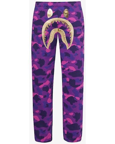 A Bathing Ape Shark Camo-print Cotton-jersey jogging Bottoms - Purple