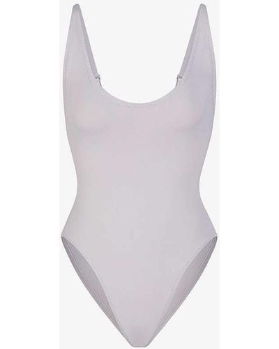 Skims Signature Swim Scoop-neck Stretch Recycled-nylon Swimsuit - Multicolour