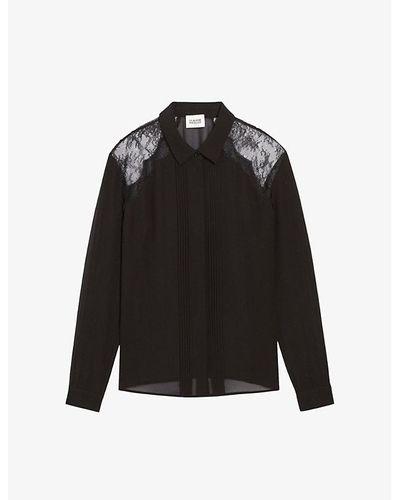 Claudie Pierlot Semi-sheer Lace-insert Recycled-polyester Top - Black