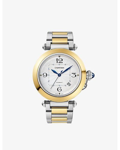 Cartier Crw2pa0014 Pasha De 18ct Yellow-gold, Steel Stainless-steel And Leather Interchangeable Leather Strap Automatic Watch - Metallic