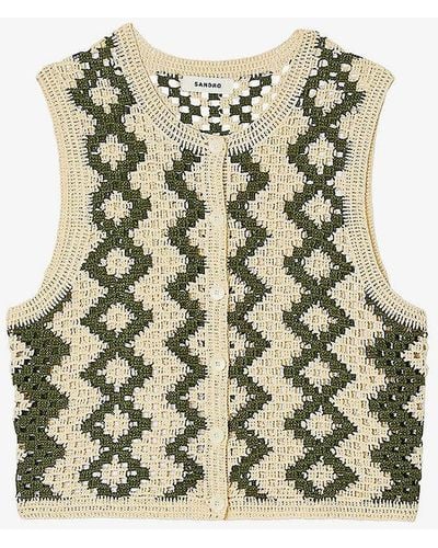 Sandro Zig-zag Weave Crochet-knit Cardigan - Multicolour