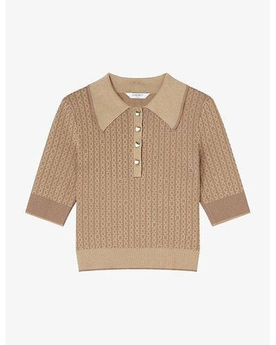 LK Bennett Rosey Textured-weave Knitted Polo Shirt - Natural
