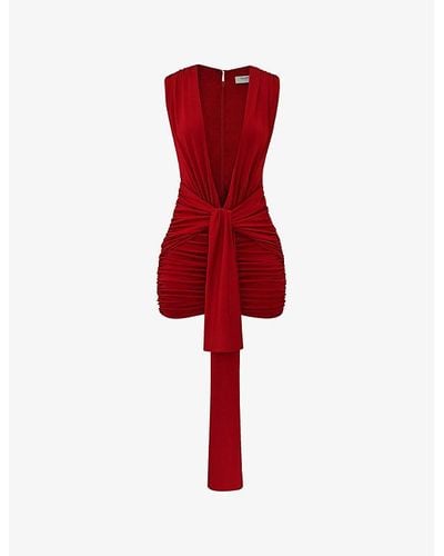 House Of Cb Aliza Wrapped-belt Stretch-woven Mini Dress - Red
