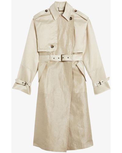 Ted Baker Saila Patchwork Linen-blend And Woven Trench Coat - Natural