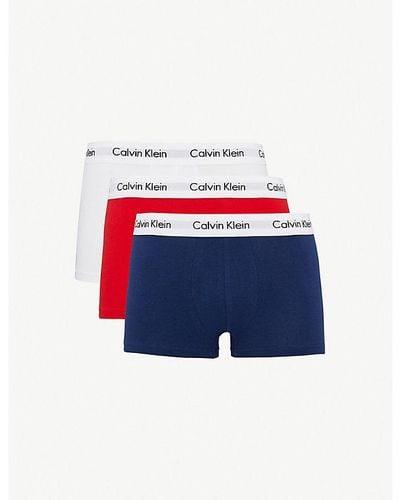 Calvin Klein Cotton Stretch Pack Of Three Low-rise Stretch-cotton Trunks - Blue