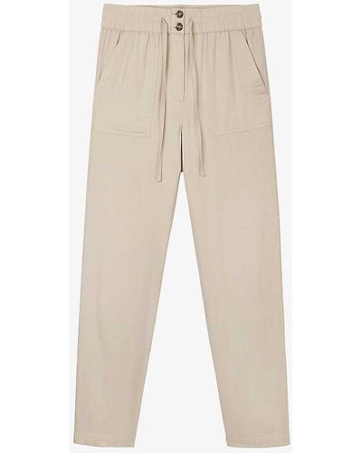 The White Company Patch-pocket Elasticated-waist Tapered-leg Organic-cotton Trousers - Natural