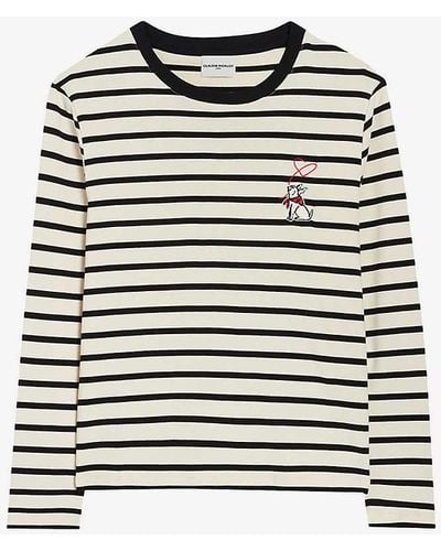 Claudie Pierlot Stripe-print Graphic-embroidered Cotton T-shirt - Multicolour