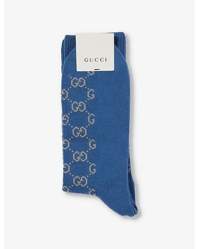 Gucci Monogram-pattern Stretch-cotton Sock - Blue
