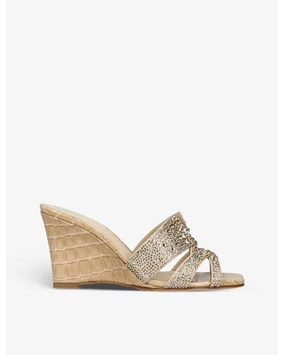 Gina Cambon Crystal-embellished Leather Wedge Sandals - White