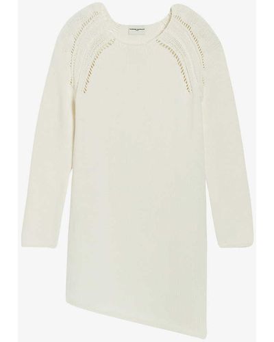 Claudie Pierlot Ladder-stitch Asymmetric-hem Cotton-blend Knitted Mini Dress - White