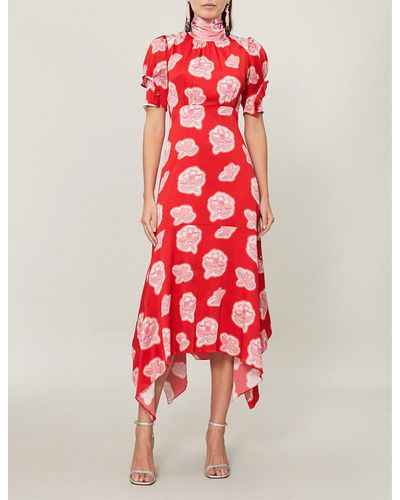 Peter Pilotto Floral-print High-neck Silk Midi Dress - Red