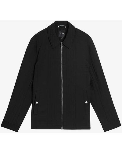 Ted Baker Manburn Quilted Check-pattern Woven Harrington Jacket - Black