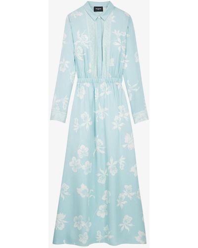 The Kooples Floral-print Silk Maxi Dress - Blue
