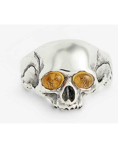 Frederick Grove Skull 925 Sterling And Citrine Ring - White
