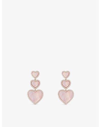 Apm Monaco Eternelle Pink Nacre, Cubic-zirconia Heart 18ct Gold-plated Earrings