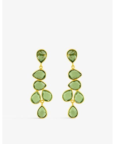 Shyla Sheena 22ct Yellow-gold Plated Sterling Silver And Glass Drop Earrings - Green