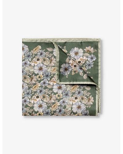 Eton Floral-print Silk Pocket Square - Green