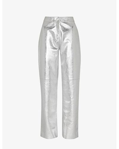 Whistles Cosmo Straight-leg High-rise Metallic-leather Pants - White