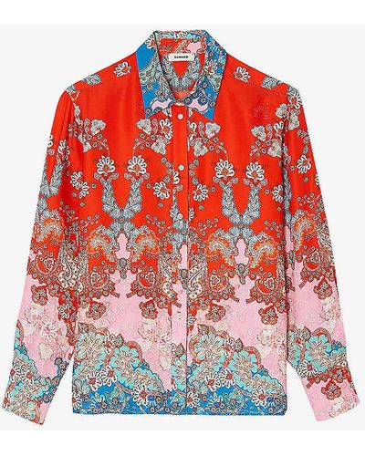 Sandro Graphic-print Long-sleeve Woven Shirt - Red