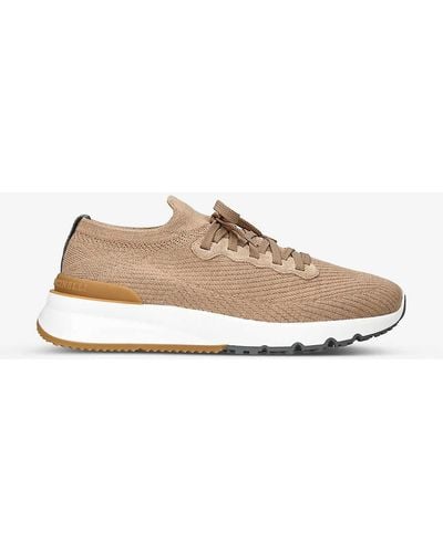 Brunello Cucinelli Brand-embossed Knitted Fabric Trainers - Natural