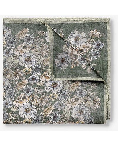 Eton Floral-print Silk Pocket Square - Grey