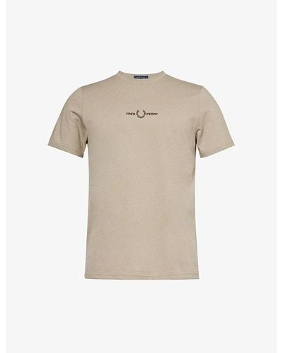 Fred Perry Logo-embroidered Short-sleeved Cotton-jersey T-shirt X - Natural