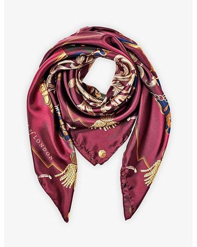 Aspinal of London Signature Shield Graphic-print Silk Scarf - Red