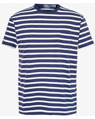 Polo Ralph Lauren Stripe-pattern Classic-fit Cotton-jersey T-shirt - Blue