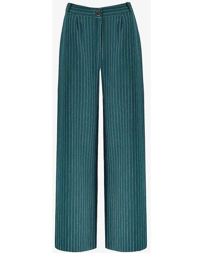 Ro&zo Wide-leg High-rise Pinstripe Woven Trousers - Green