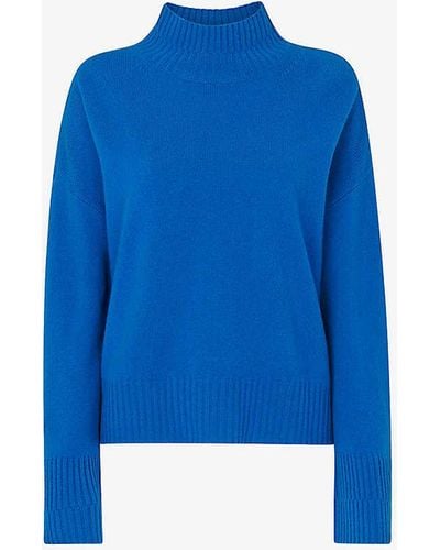 Whistles Double-trim Funnel-neck Wool Jumper - Blue