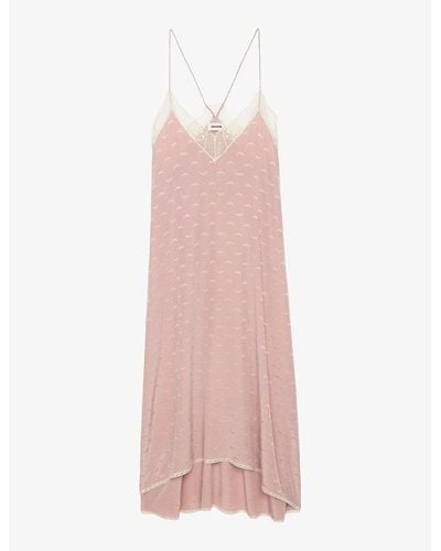 Zadig & Voltaire Risty Jacquard-print Lace-embroidered Silk Midi Dress - Pink