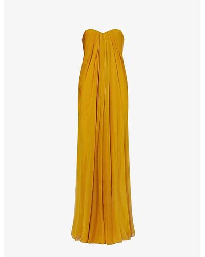 Alexander McQueen Draped Sweetheart-neck Silk Maxi Dress - Yellow