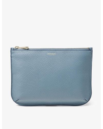 Aspinal of London Ella Large Grained-leather Pouch - Blue