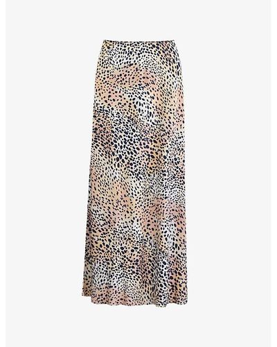 Ro&zo Leopard-print Split-hem Woven Midi Skirt - Brown