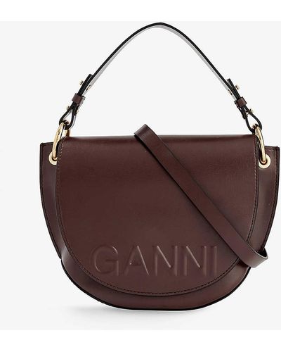 Ganni Banner Logo-embossed Recycled-leather-blend Saddle Bag - Brown