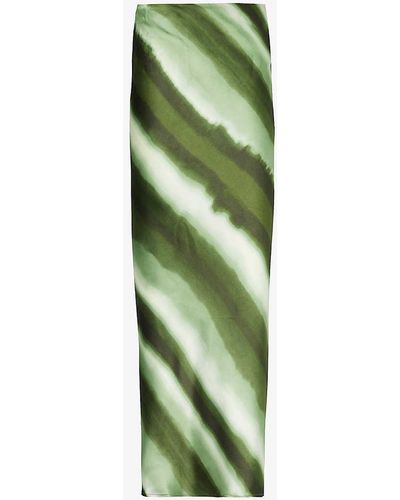4th & Reckless Willow Tie-dye-print Satin Maxi Skirt - Green