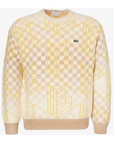 Lacoste Checked Logo-embroidered Wool-blend Jumper - Natural