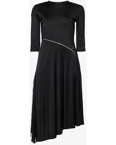 Givenchy Round-neck Asymmetric-hem Woven Midi Dress - Black