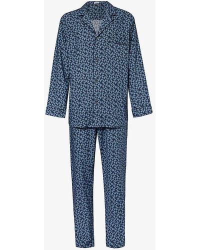 Zimmerli of Switzerland Branded-buttons Graphic-design Cotton-poplin Pyjamas X - Blue