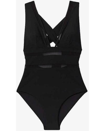 Reiss Harper Mesh-insert Cross-back Stretch-cotton Swimsuit - Black