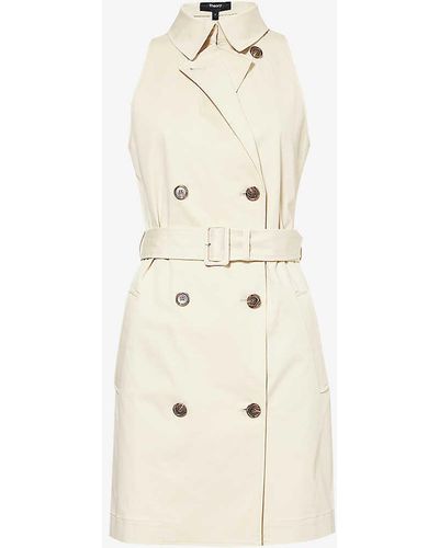 Theory Sleeveless Double-breasted Stretch-cotton Trench Mini Dress - Natural