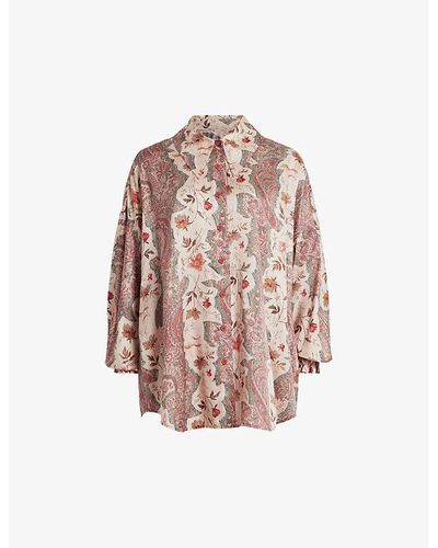 AllSaints Charli Cascade Relaxed-fit Silk-blend Shirt - Pink