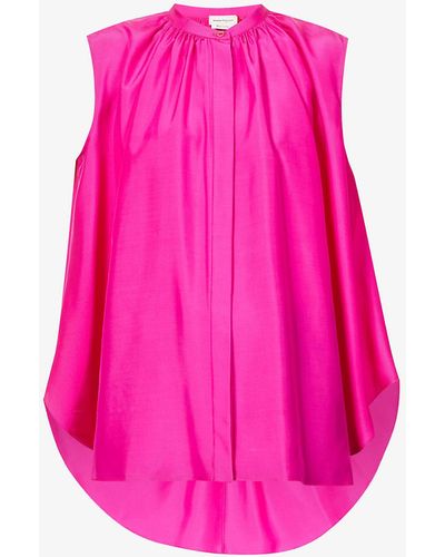 Alexander McQueen Sleeveless Pleated Silk Shirt - Pink