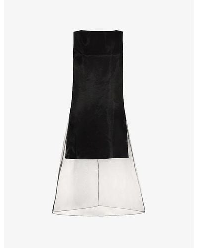 Theory Sheer-overlay A-line Linen-blend Midi Dress - Black